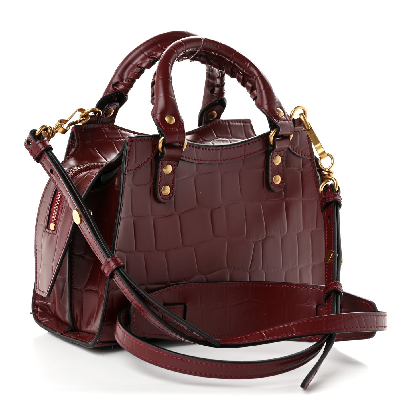 Semi Shiny Calfskin Crocodile Embossed Neo Classic Gold Hardware Mini City Dark Red