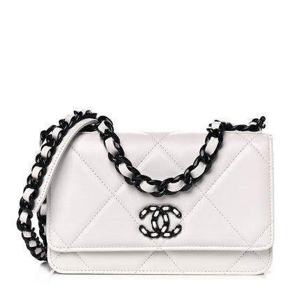Chanel Glossy Calfskin Quilted Chanel 19 Wallet On Chain WOC White Black 1 of 15