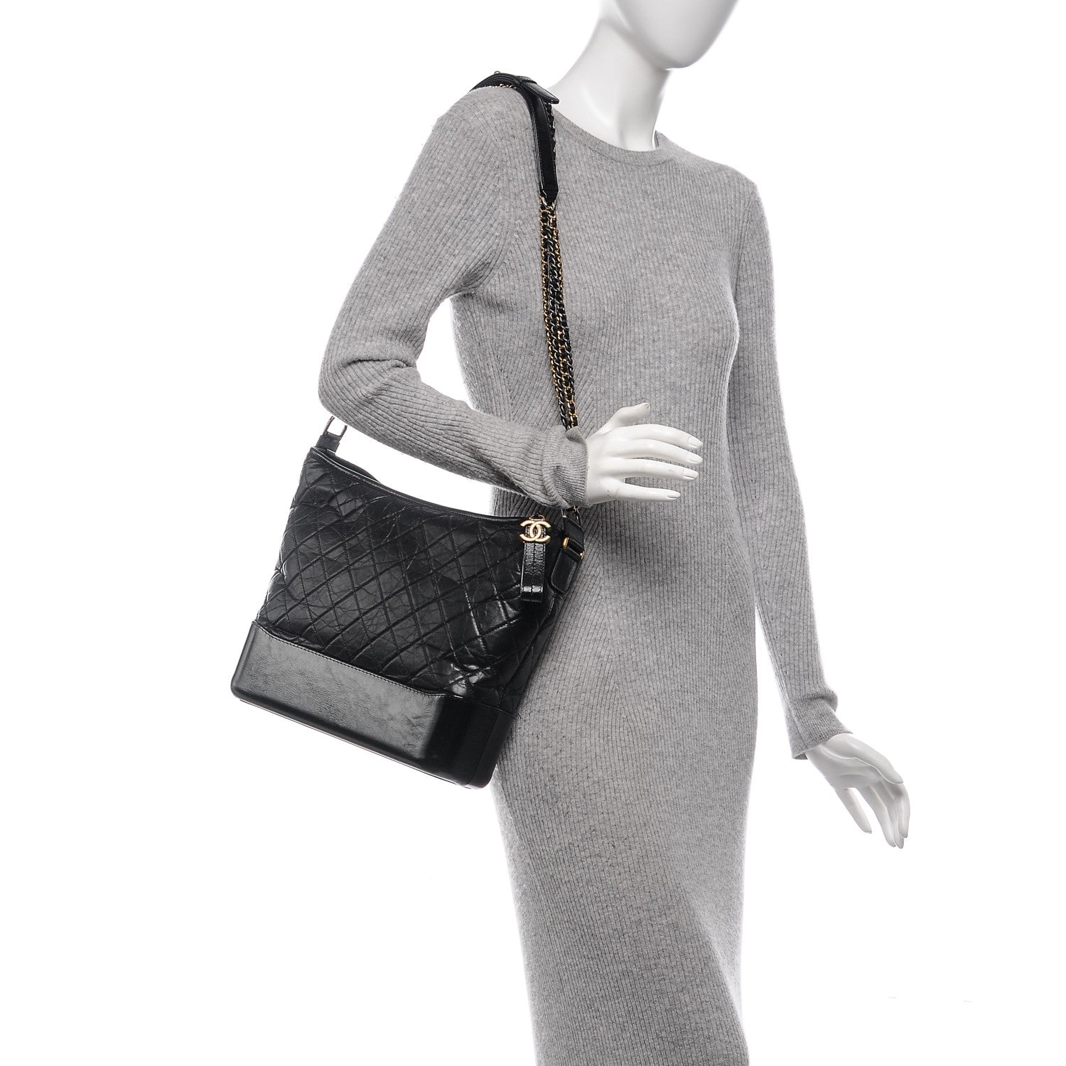 Chanel Aged Calfskin Quilted Large Gabrielle Hobo Black 2 of 8