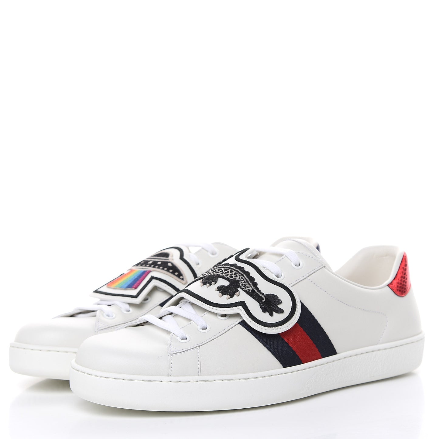 Calfskin Ayers Web UFO Dragon Embroidered Mens Ace Sneakers 12 White