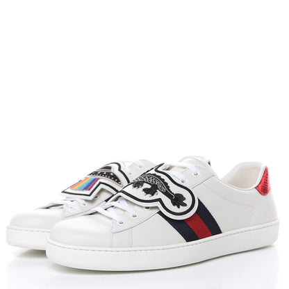 Gucci Calfskin Ayers Web UFO Dragon Embroidered Mens Ace Sneakers 12 White 3 of 9