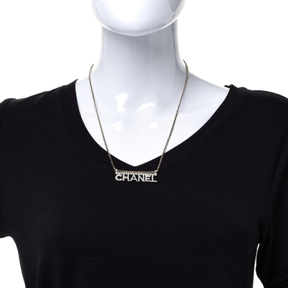 Chanel Metal Crystal Logo Necklace Gold 2 of 6