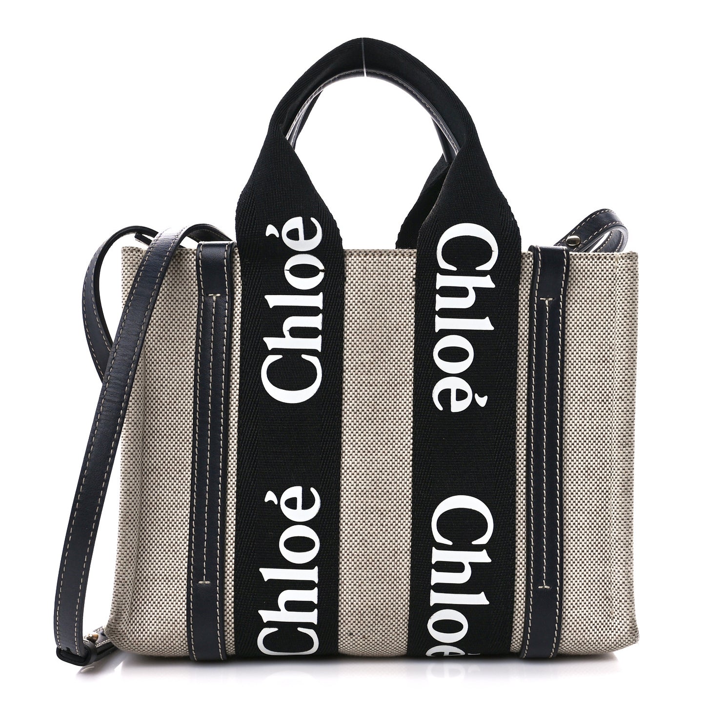 Cotton Calfskin Small Woody Ribbon Tote With Strap Black Blue