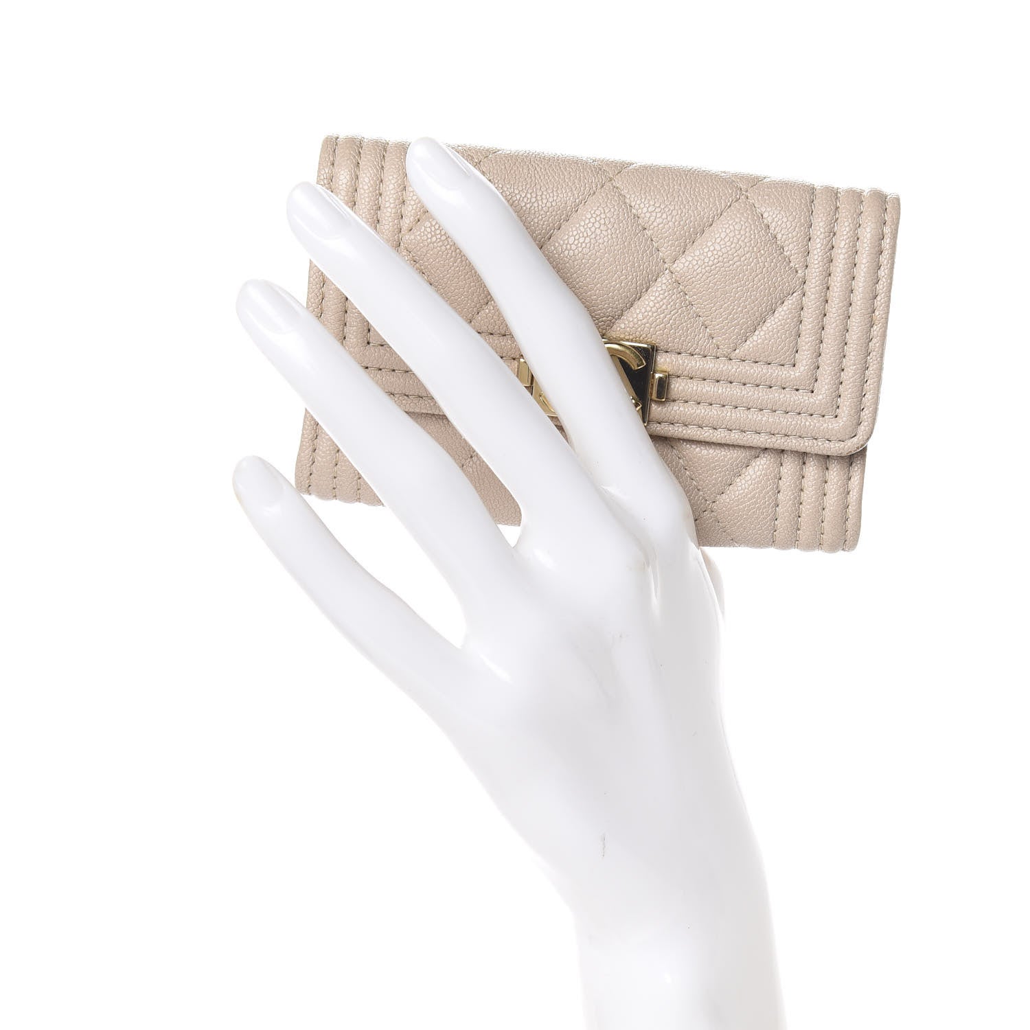 Chanel Caviar Quilted Boy Flap Card Holder Wallet Beige 2 of 10