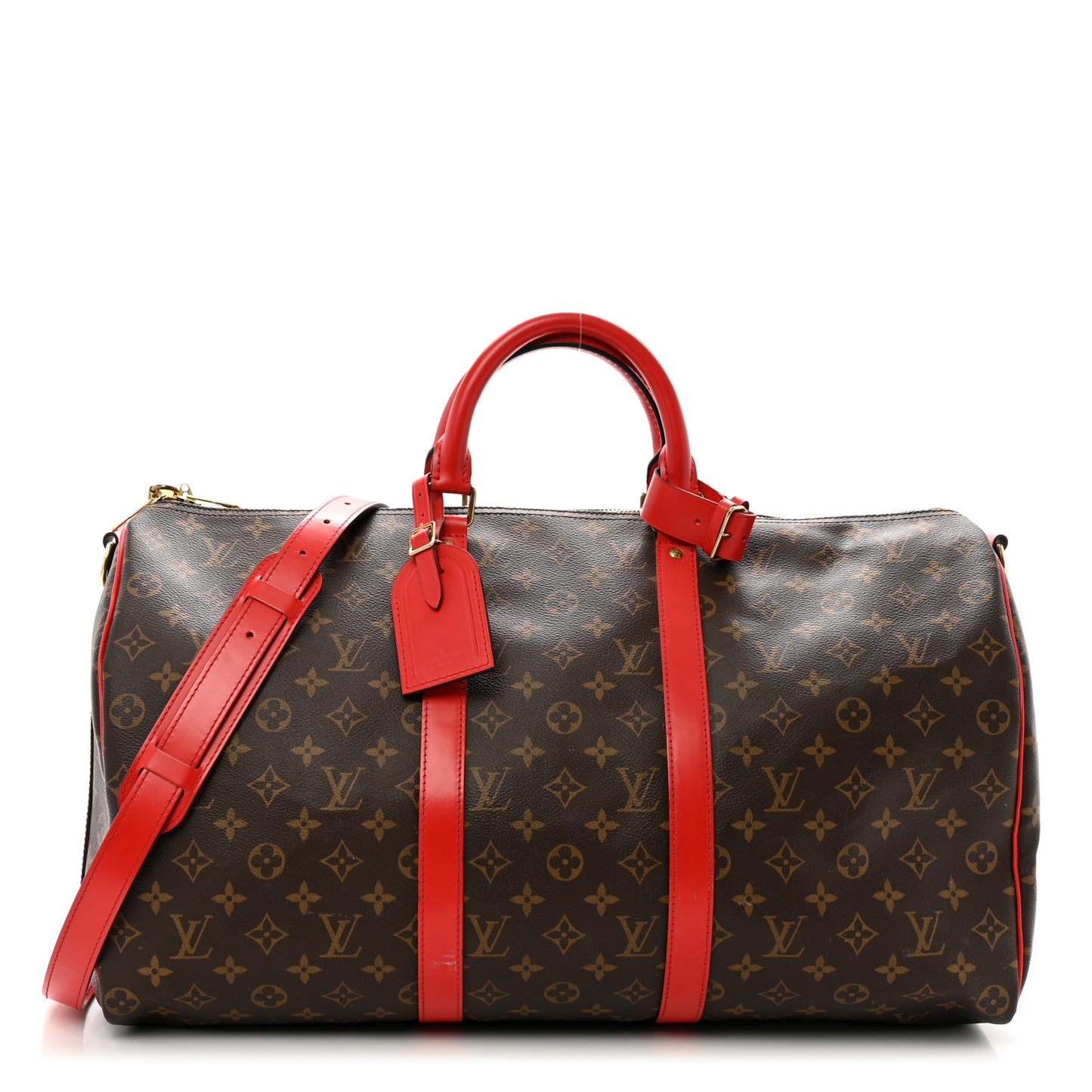 Calfskin Monogram Keepall Bandouliere 50 Coquelicot
