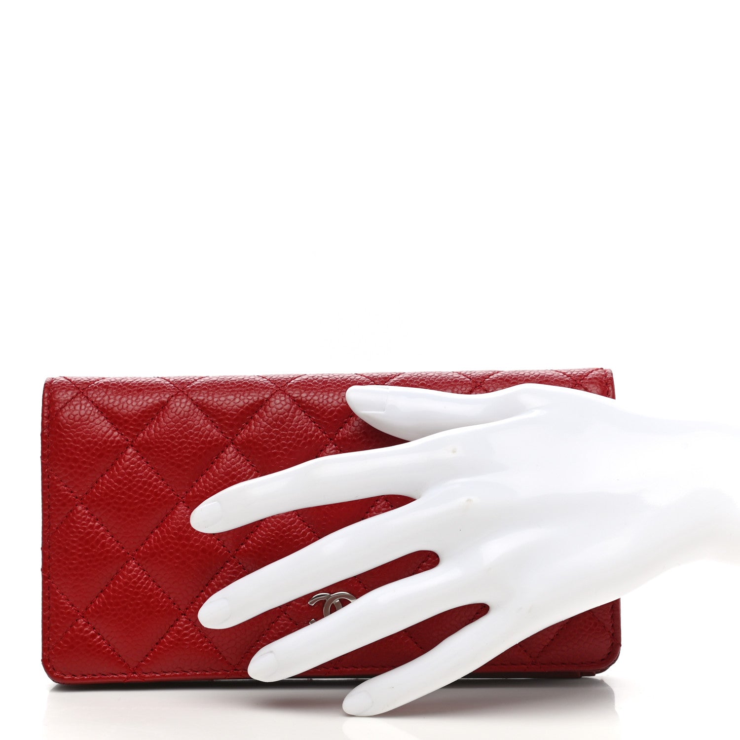 Chanel Caviar Quilted Yen Wallet Red 2 of 9