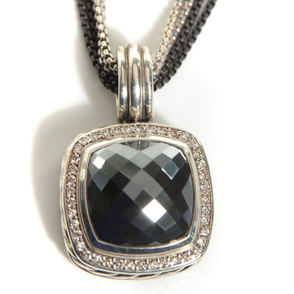 David Yurman Sterling Silver Diamond Hematite 14mm Albion Pendant Necklace 3 of 6