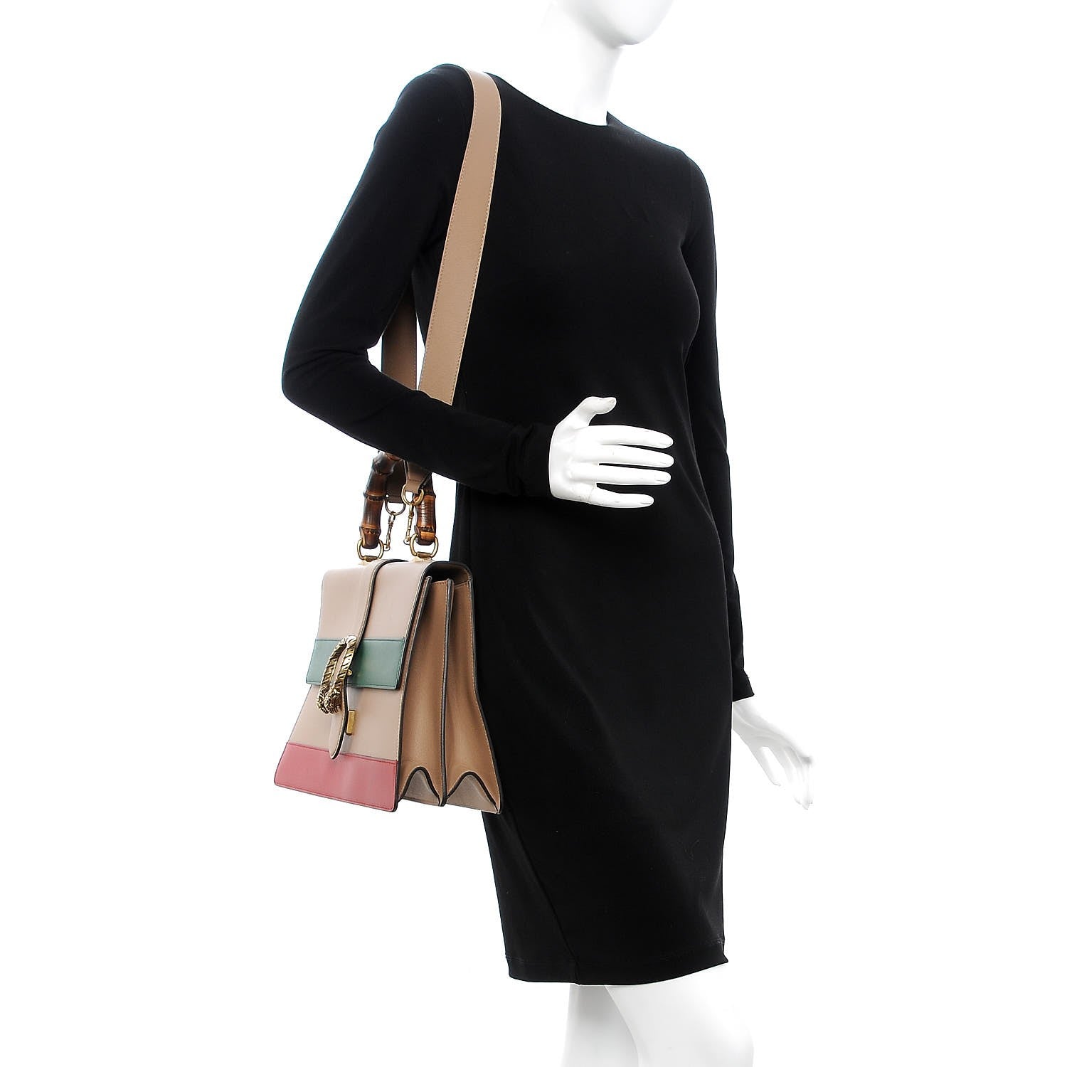 Gucci Moon Calfskin Web Large Dionysus Bamboo Top Handle Bag Camelia Bright Evergreen Hibiscus Red 3 of 8