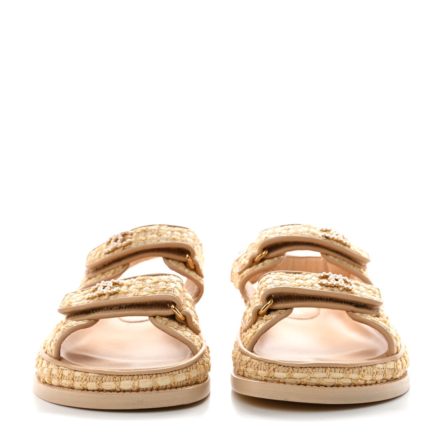 Braided Fabric Velcro Dad Sandals 37 Beige