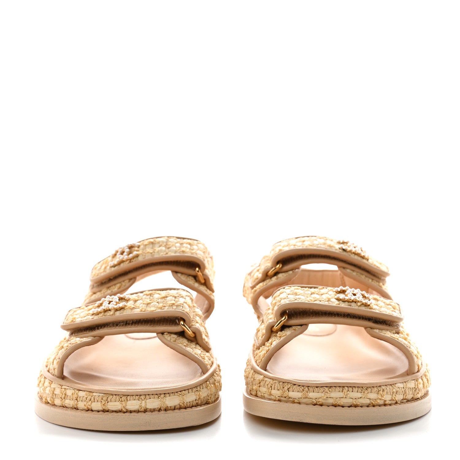 Chanel Braided Fabric Velcro Dad Sandals 37 Beige 2 of 10