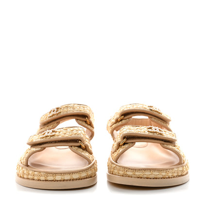 Chanel Braided Fabric Velcro Dad Sandals 37 Beige 2 of 10