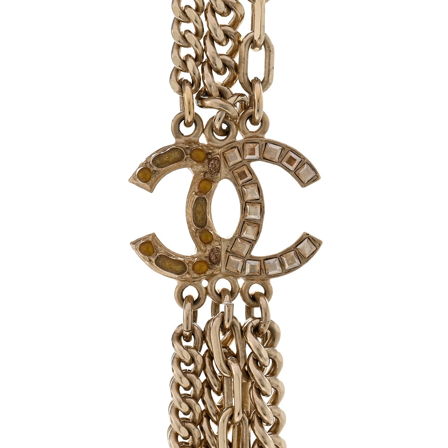 Chanel Baguette Crystal Gripoix Poured Glass CC Multi Strand Chain Necklace Light Gold 4 of 6