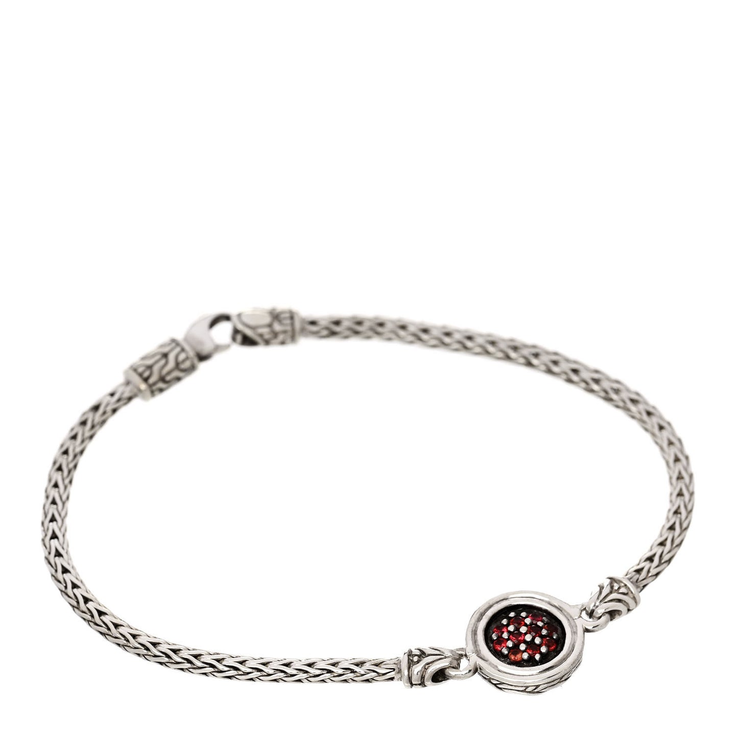Sterling Silver Garnet Classic Chain Round Station Bracelet