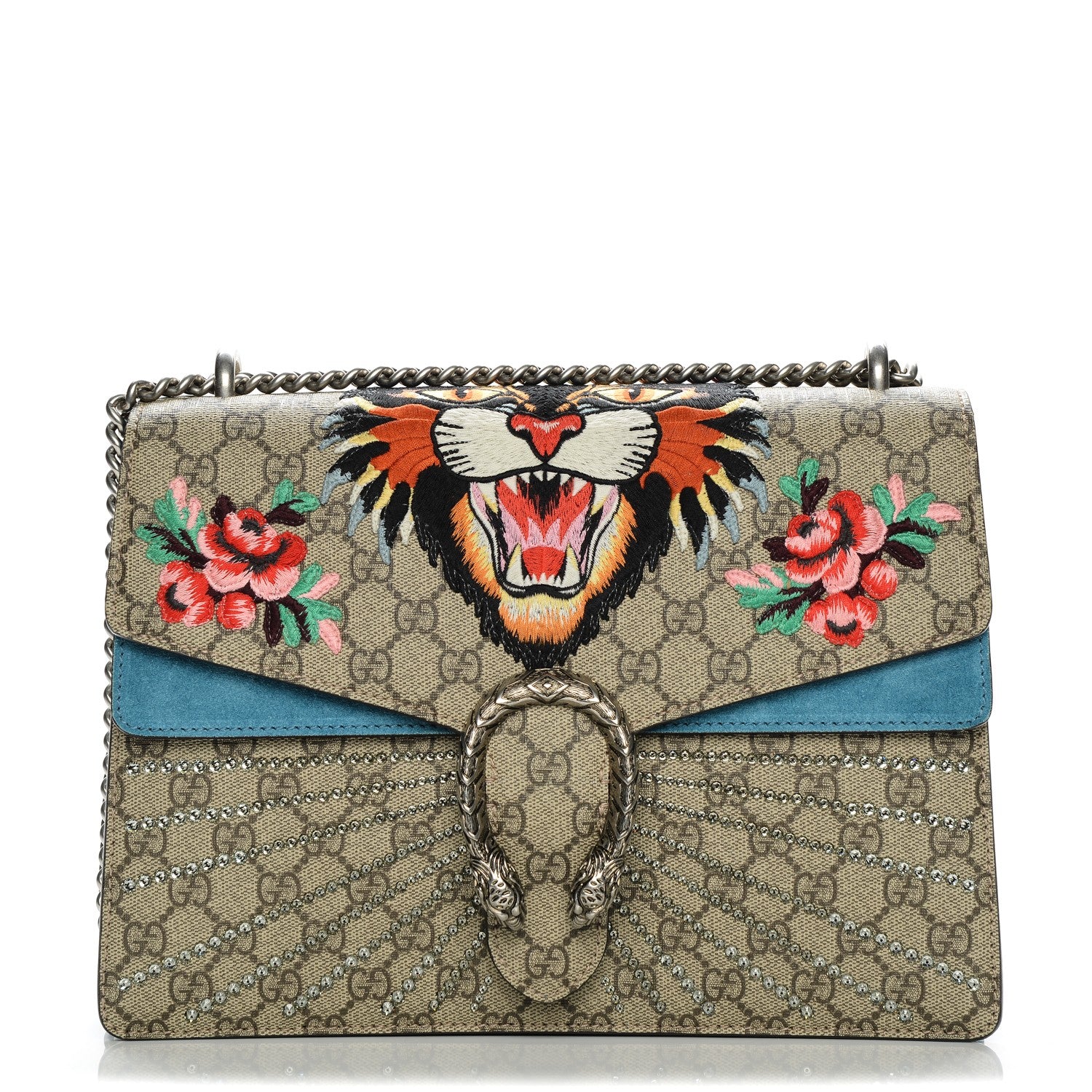 Gucci GG Supreme Monogram Angry Cat Embroidered Medium Dionysus Shoulder Bag Beige Ultramarine 1 of 6