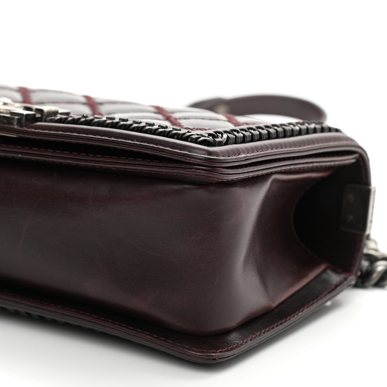 Chanel Goatskin Quilted Medium Boy Handle Flap Burgundy 10 of 12