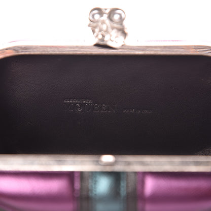 Alexander McQueen Metallic Saffiano Britannia Skull Box Clutch Green Black Purple 6 of 9