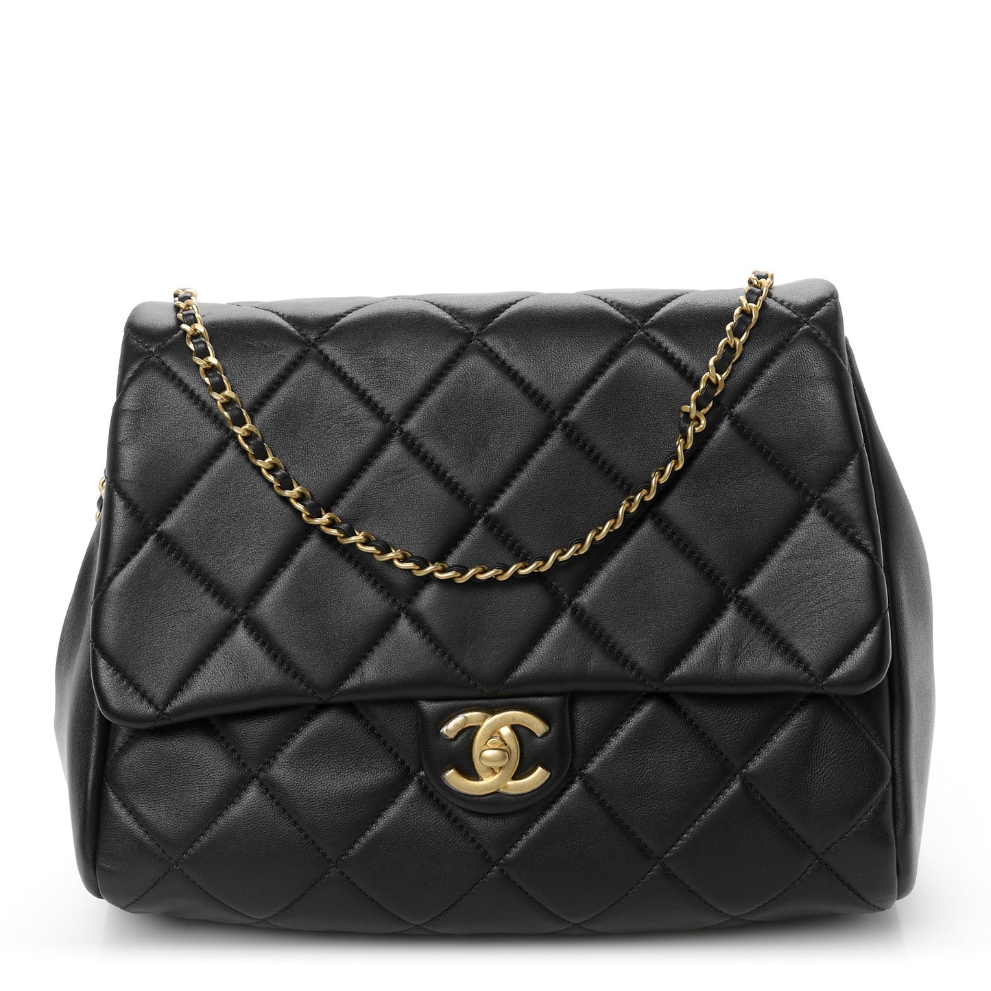 Lambskin Quilted Side Flap Black