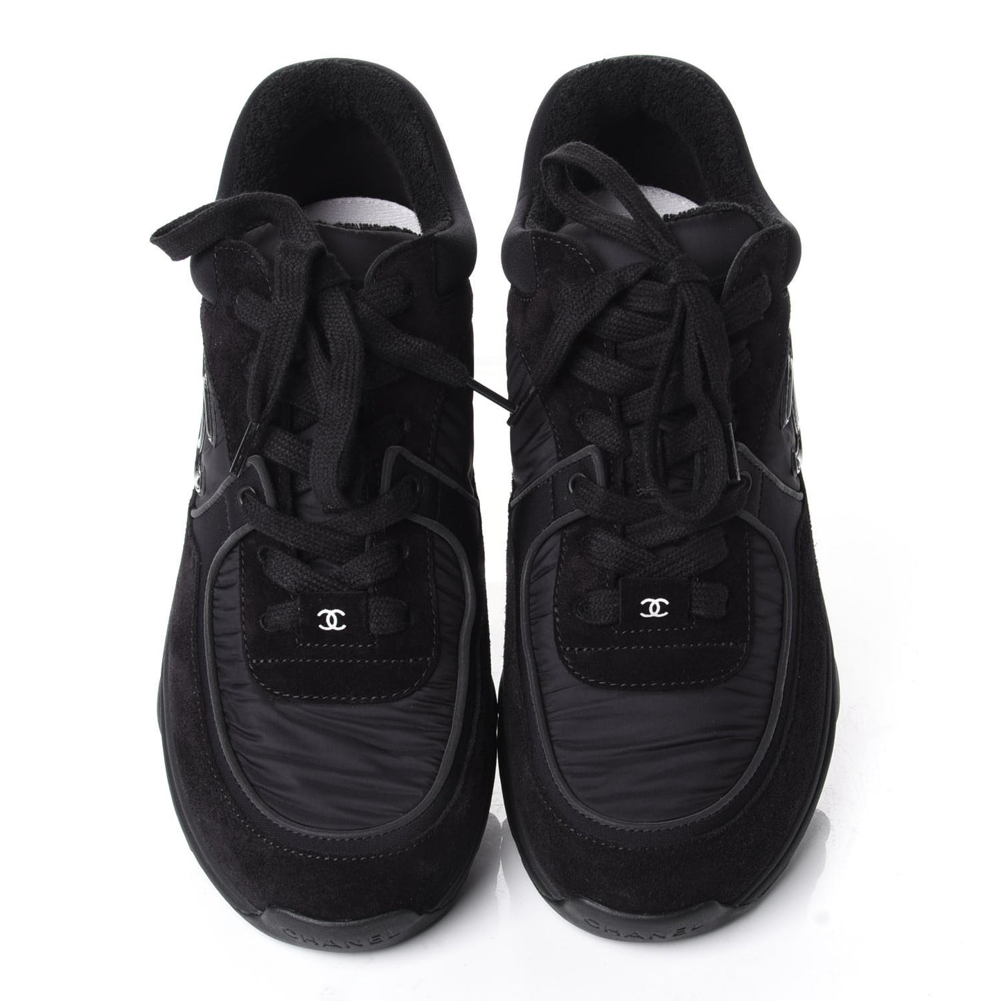 Nylon Calfskin Suede Calfskin CC Sneakers 38 Black