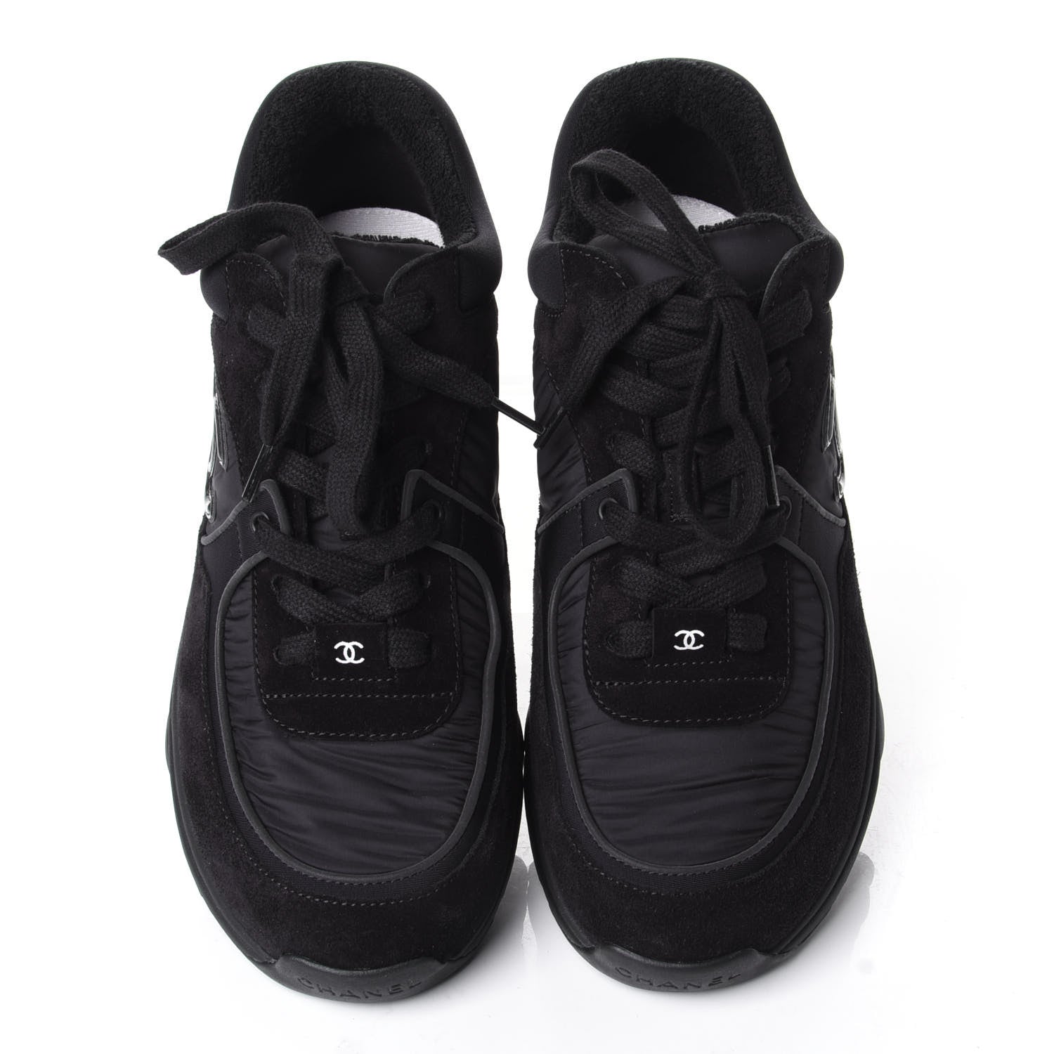 Chanel Nylon Calfskin Suede Calfskin CC Sneakers 38 Black 5 of 11