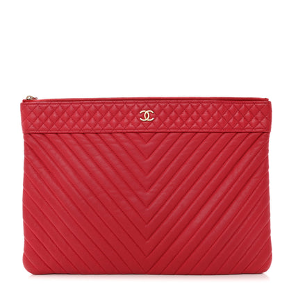 Chanel Caviar Chevron Quilted Large Cosmetic Case Red 1 of 9