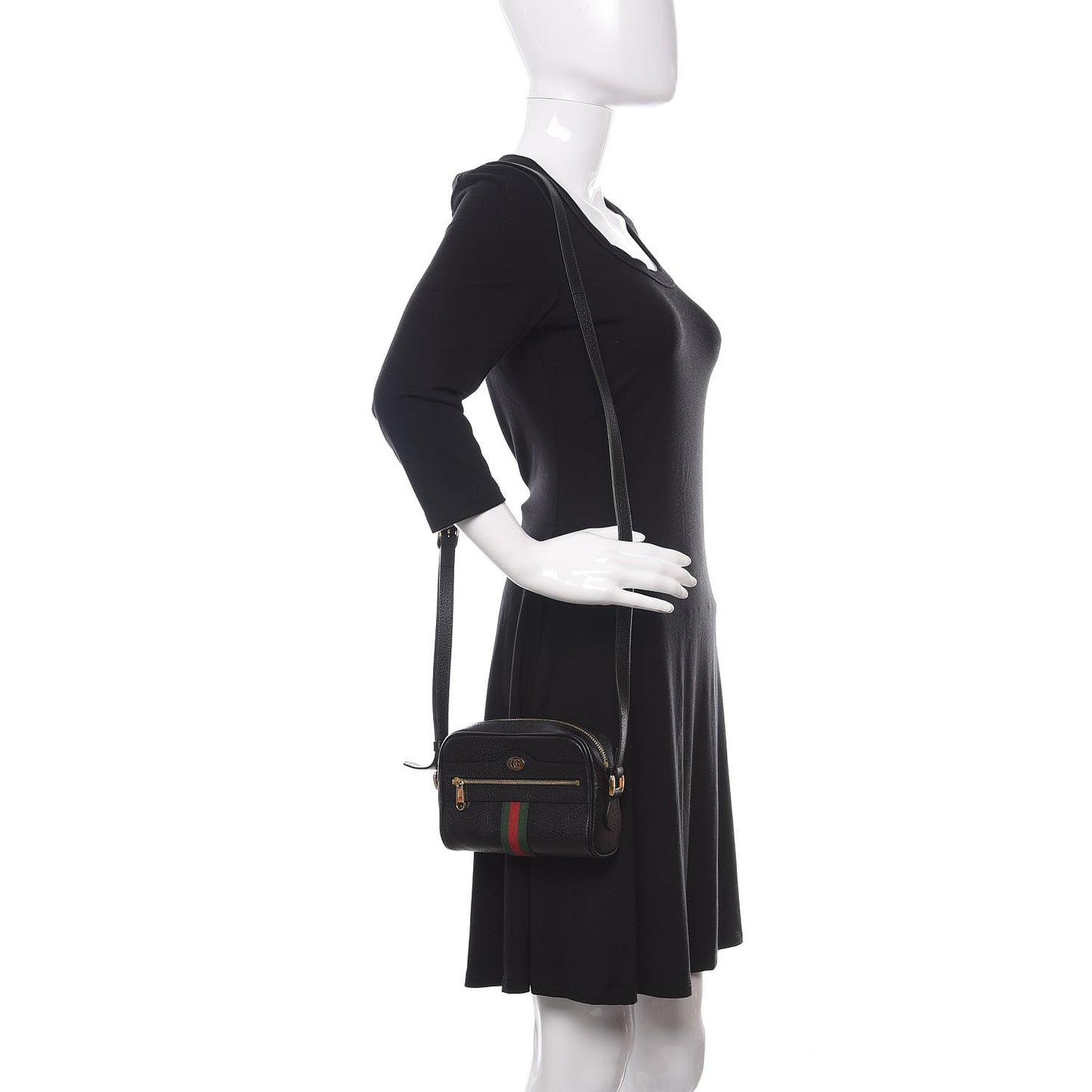 Calfskin Web Mini Ophidia Shoulder Bag Black