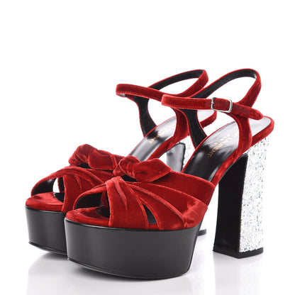 Saint Laurent Velluto Claire Tripon Glitter Platform Sandals 37 Rosso Argento 3 of 9