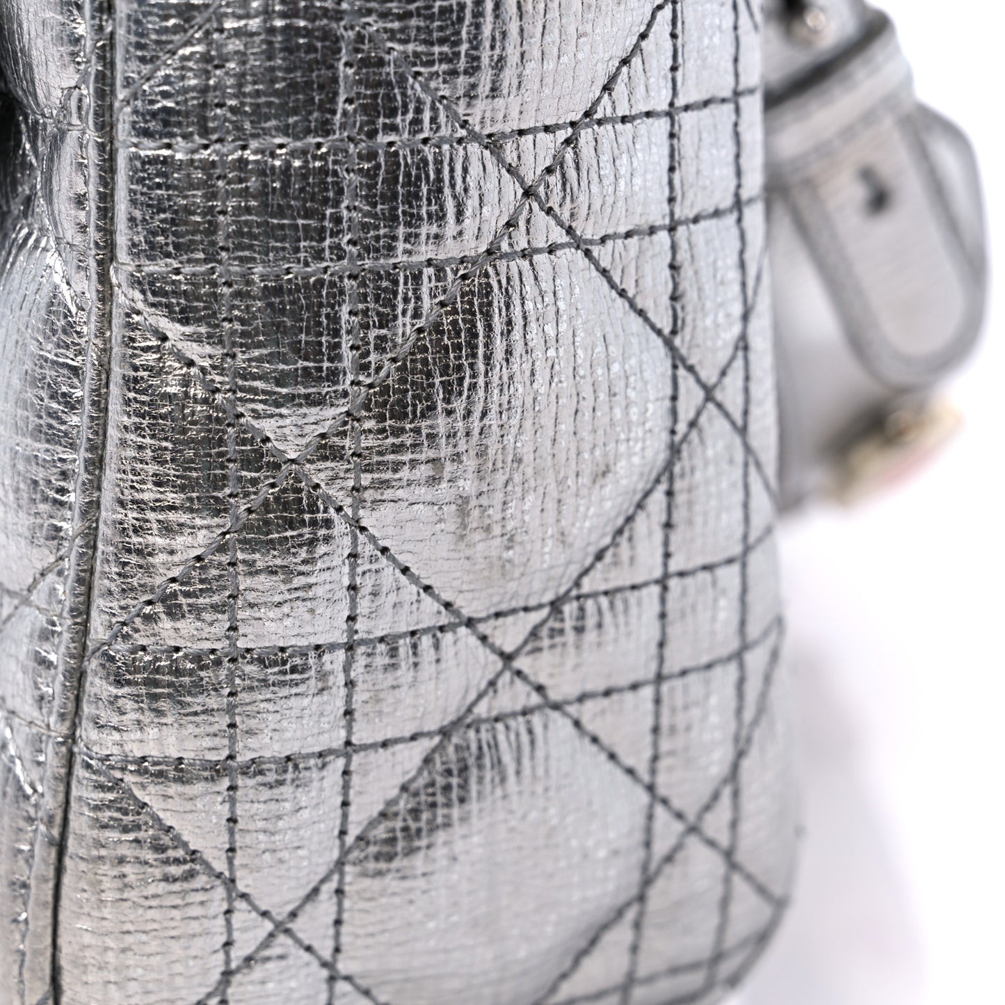 Metallic Grained Calfskin Cannage Small Lucky Badges My Lady Dior Silver
