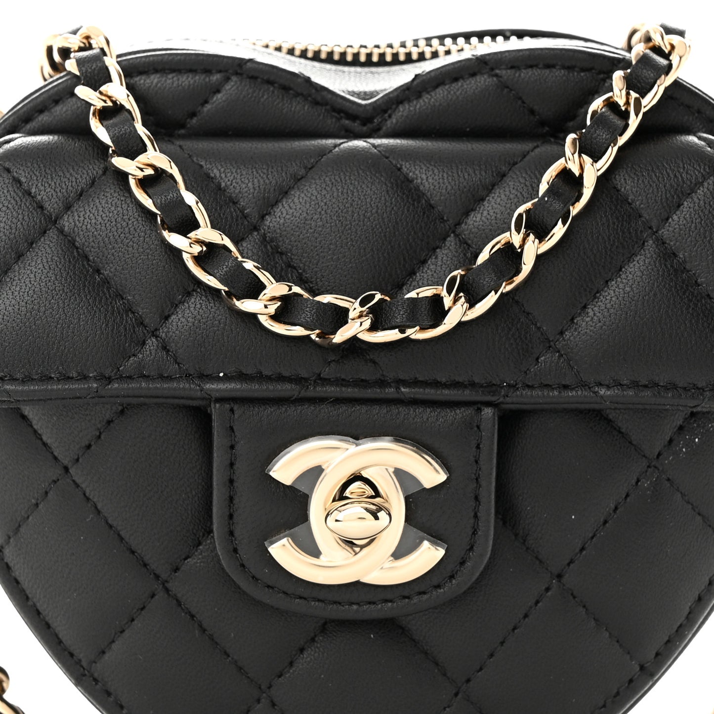 Lambskin Quilted CC In Love Heart Clutch With Chain Black