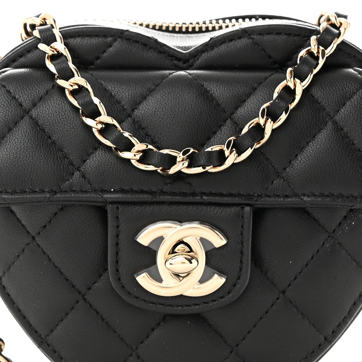 Chanel Lambskin Quilted CC In Love Heart Clutch With Chain Black 8 of 12