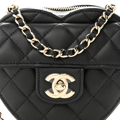 Chanel Lambskin Quilted CC In Love Heart Clutch With Chain Black 8 of 12