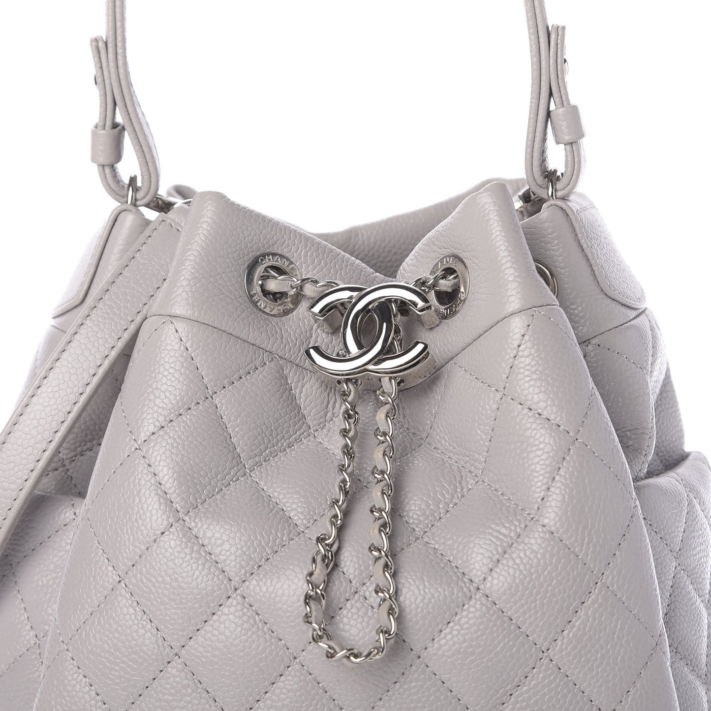 Caviar Quilted Small Chain Bucket Bag Light Gray