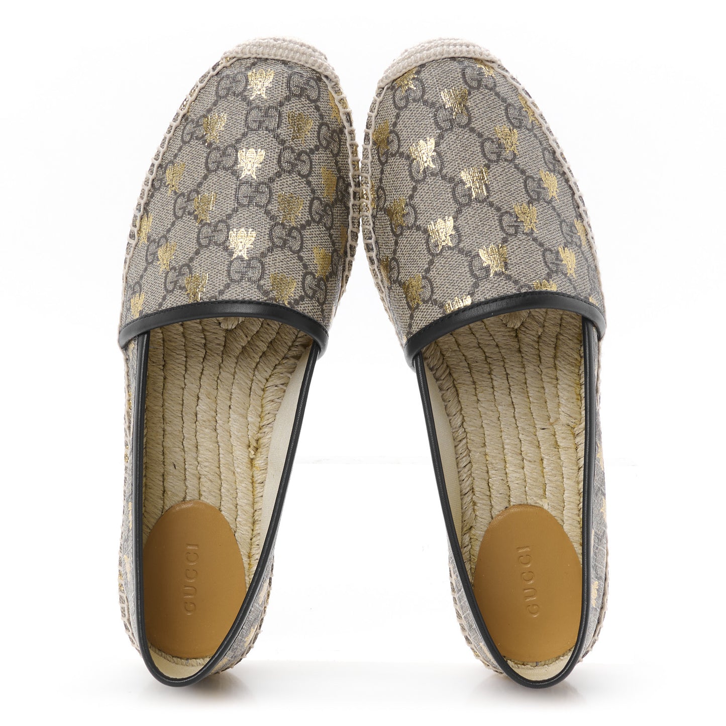 GG Supreme Monogram Bees Espadrille Flats 39 Beige Ebony Oro Black