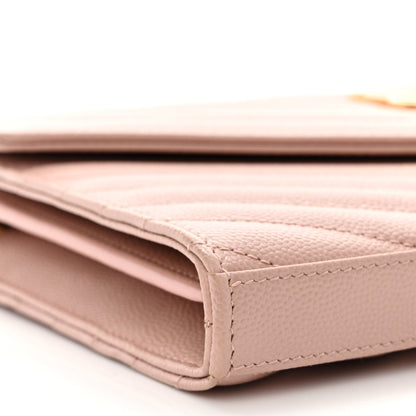 Saint Laurent Grain De Poudre Matelasse Chevron Monogram Chain Wallet Pale Pink 9 of 11
