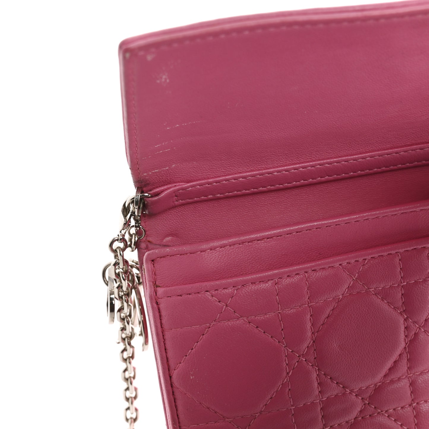 Lambskin Cannage Lady Dior Rendezvous Wallet On Chain Fuchsia