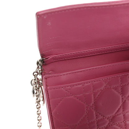Christian Dior Lambskin Cannage Lady Dior Rendezvous Wallet On Chain Fuchsia 13 of 17