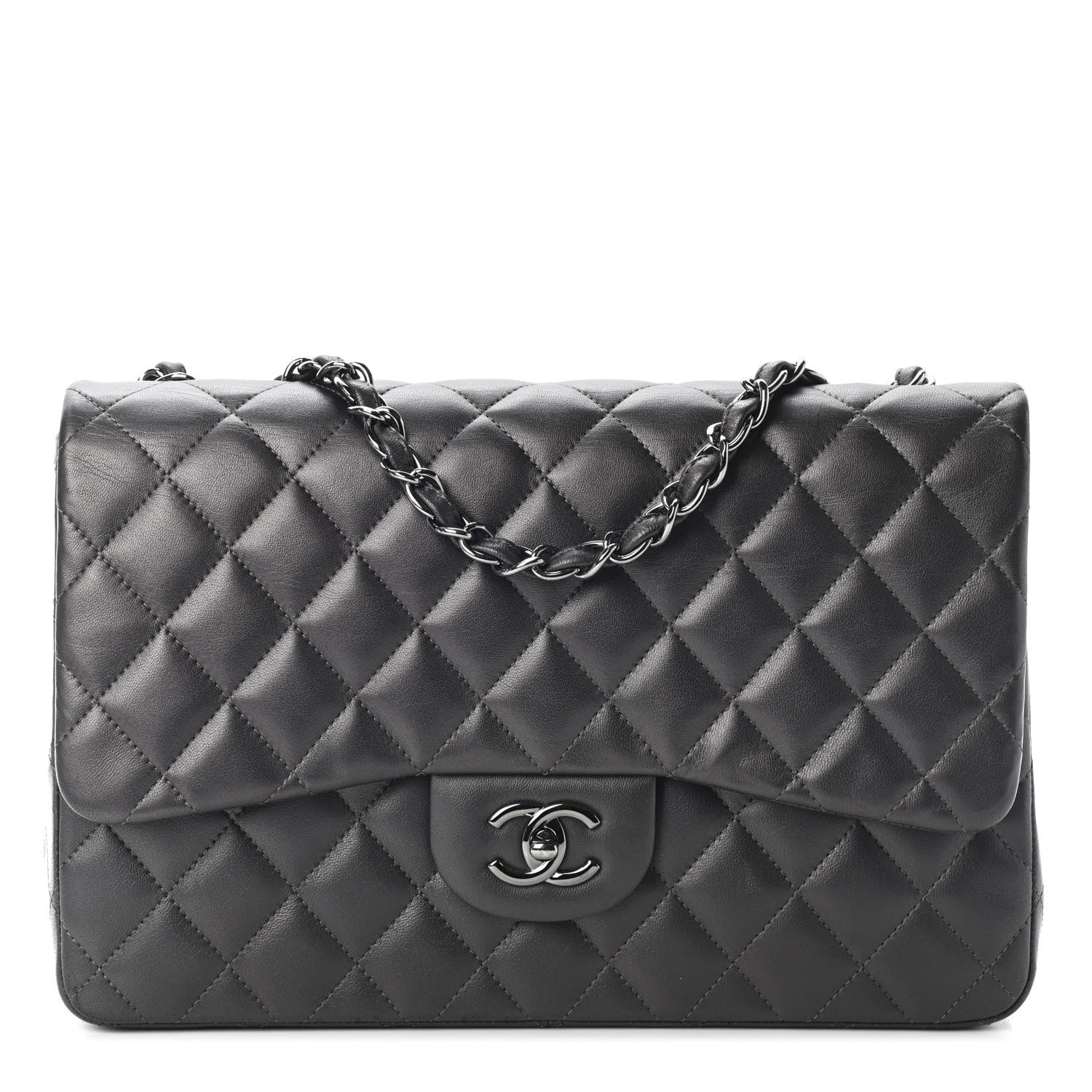 Chanel Metallic Lambskin Quilted Jumbo Single Flap Dark Grey 1 of 11