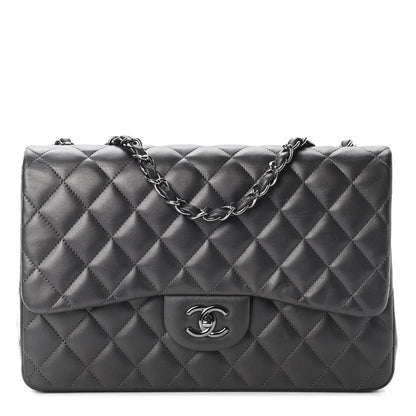 Chanel Metallic Lambskin Quilted Jumbo Single Flap Dark Grey 1 of 11