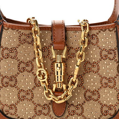 Gucci New Canvas Charisma Calfskin Crystal GG Monogram Mini Jackie 1961 Hobo Camel Ebony 8 of 10