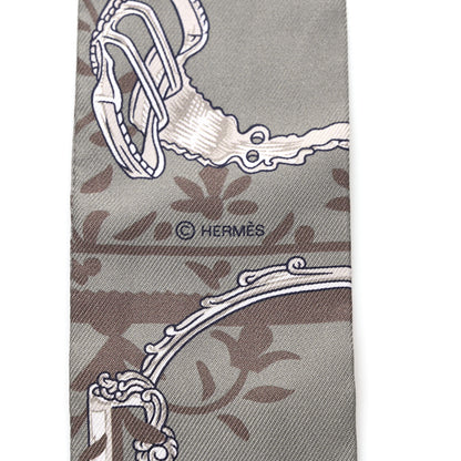 Hermes Silk Etriers Remix Twilly Sauge Marron Argent 3 of 5