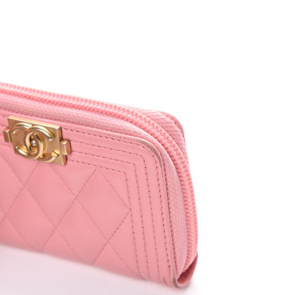 Chanel Lambskin Quilted Boy Zip Around Coin Purse Wallet Pink 8 of 14