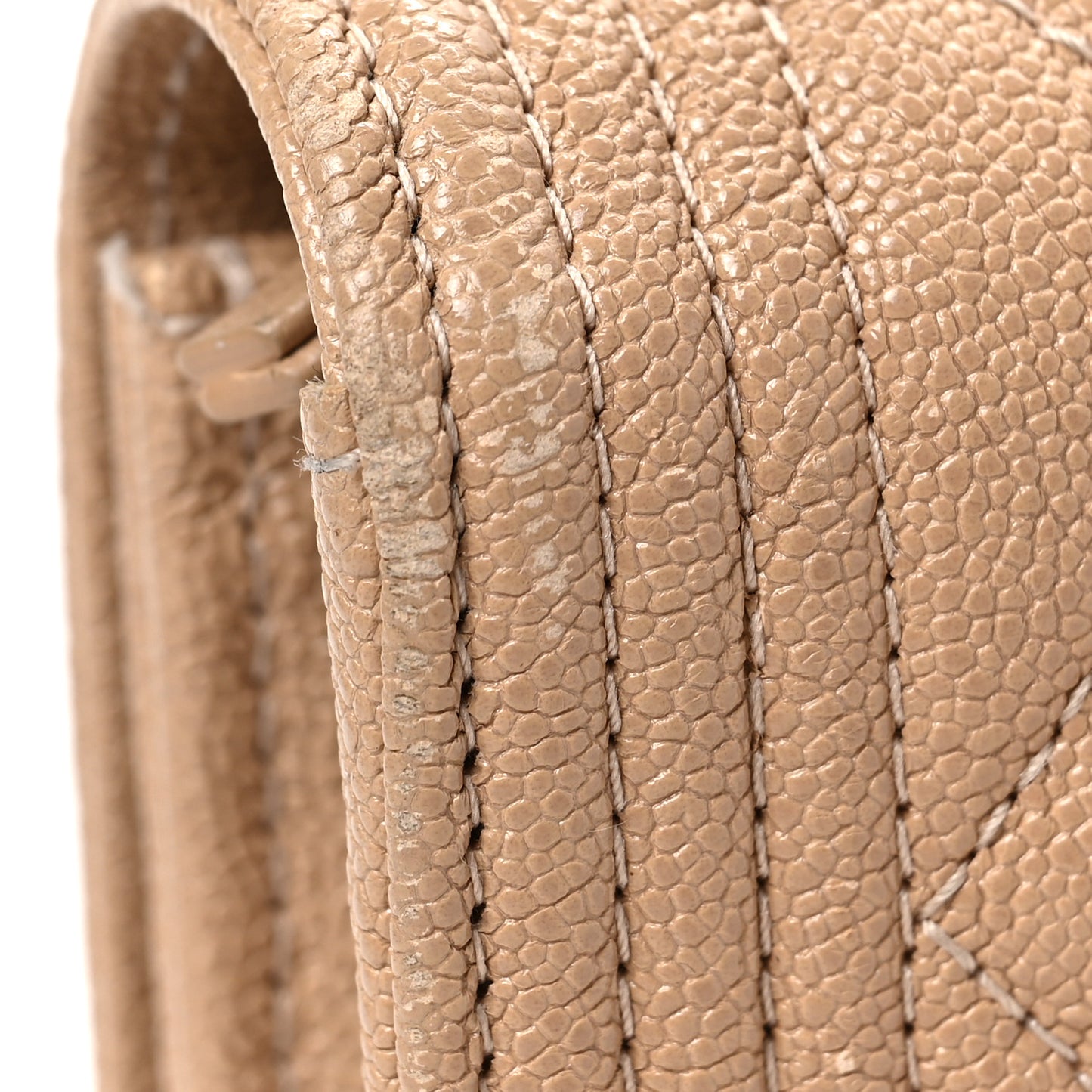 Caviar Quilted Large Boy Gusset Flap Wallet Beige