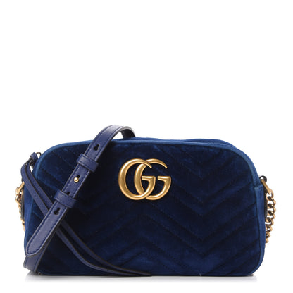 Gucci Velvet Matelasse Small GG Marmont Chain Shoulder Bag Cobalt 1 of 10