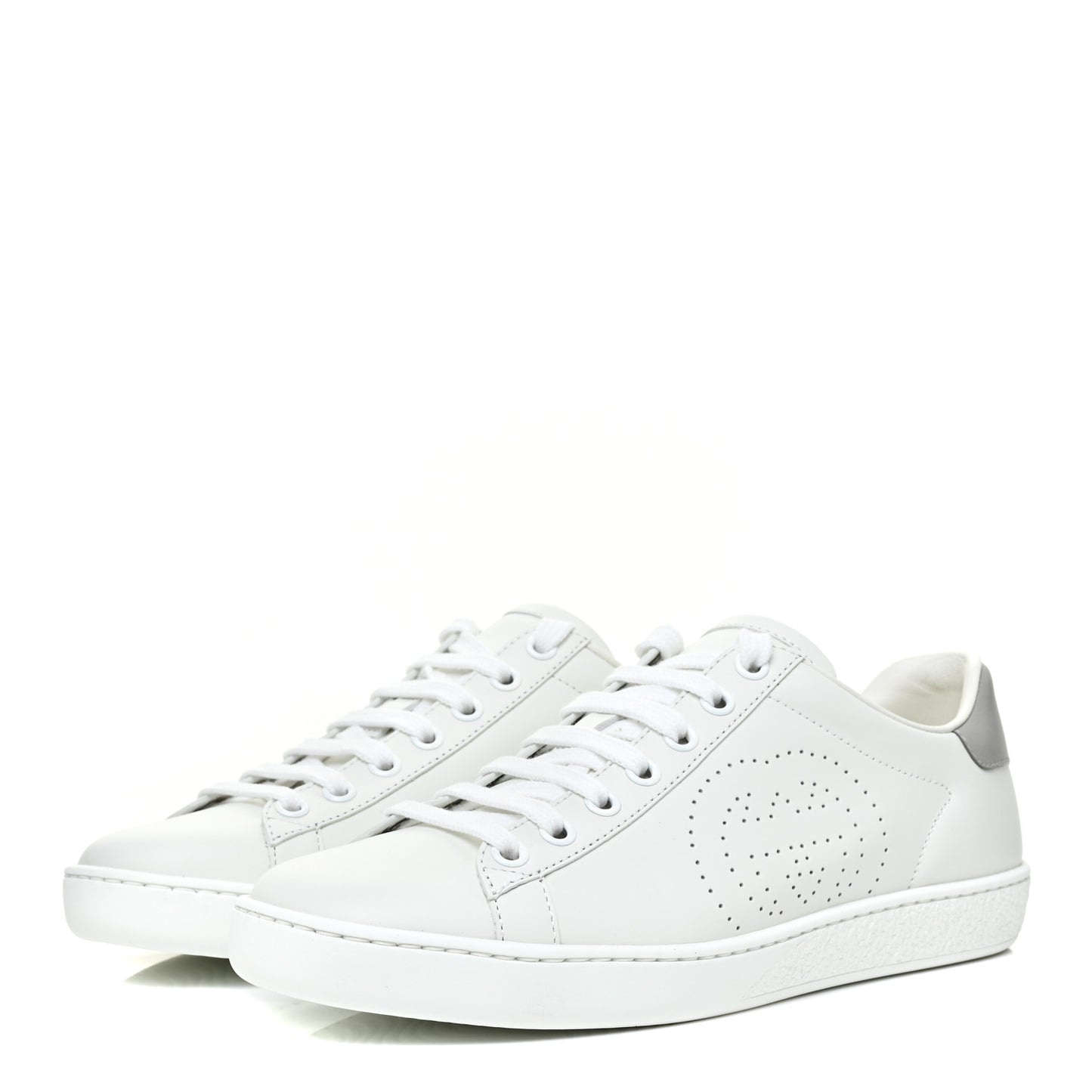 Calfskin Interlocking G Perforated Womens Ace Sneakers 35.5 White Grey Sky