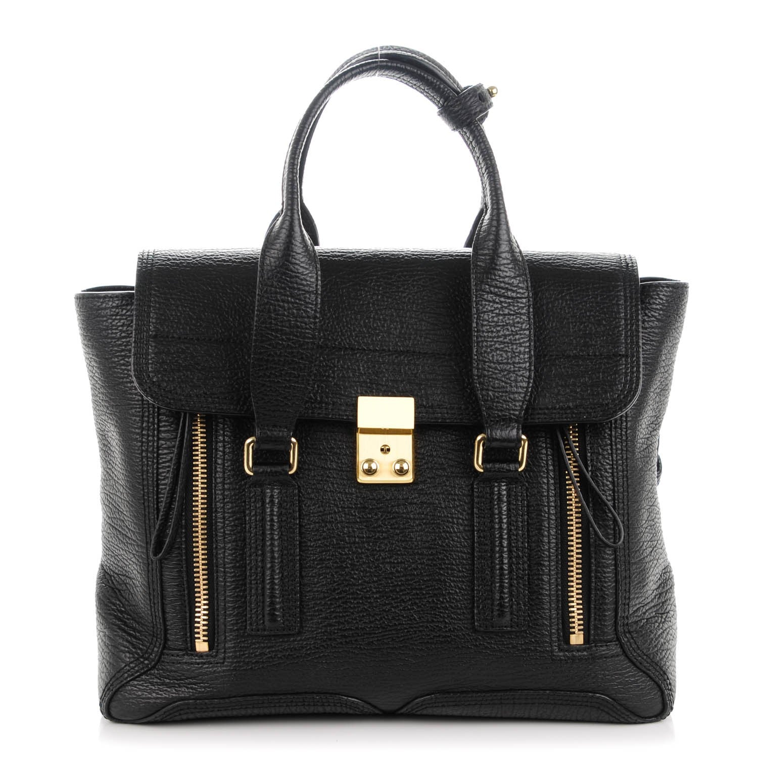 3.1 Phillip Lim 3.1 Textured Calfskin Medium Pashli Satchel Black 1 of 7