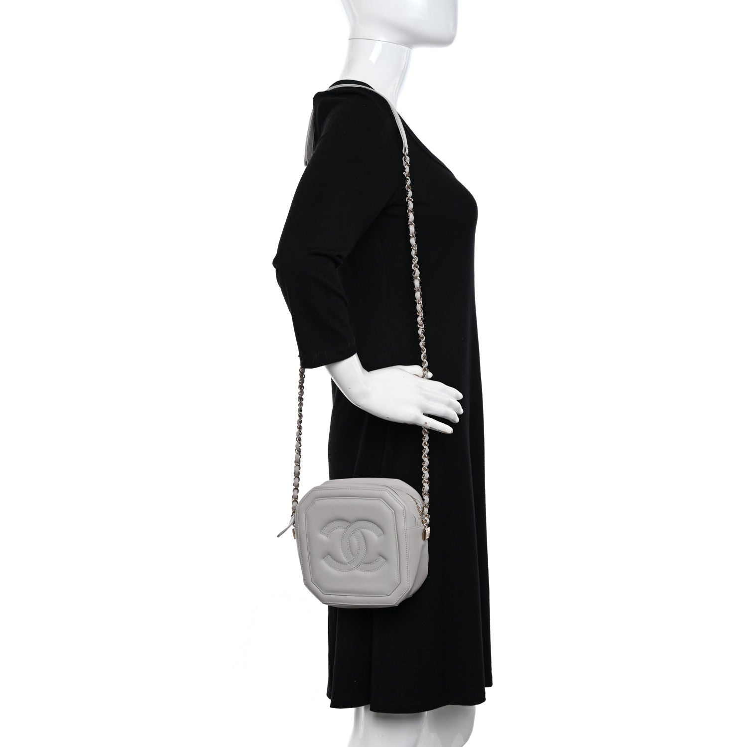 Chanel Calfskin Quilted CC Stitched Crossbody Camera Case Light Grey 2 of 13