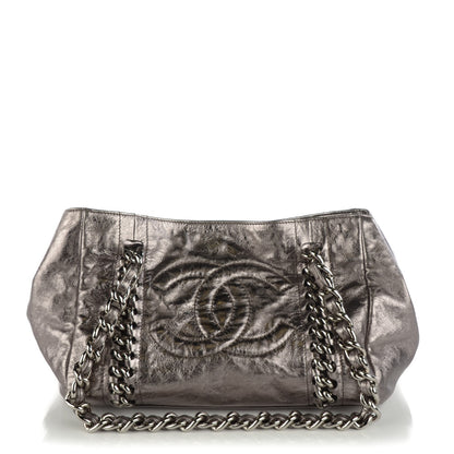 Chanel Metallic Crackled Calfskin Small Modern Chain Tote Dark Grey 1 of 7