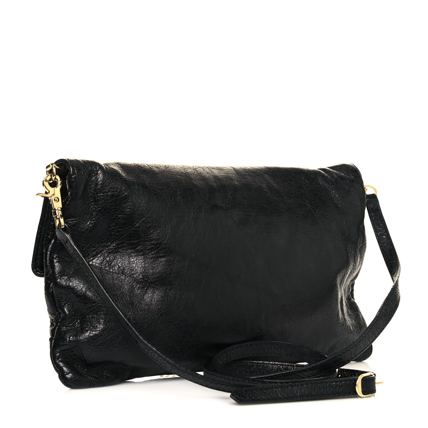 Balenciaga Agneau Giant 12 Gold Hardware Envelope Strap Clutch Black 2 of 14