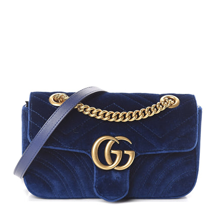 Gucci Velvet Matelasse Mini GG Marmont Shoulder Bag Cobalt Blue 1 of 8