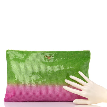 Prada Sequin Ombre Clutch Green Pink 2 of 9