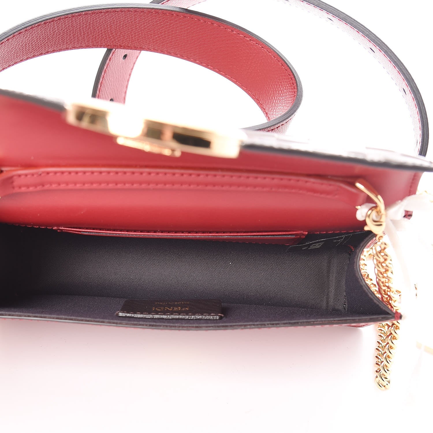 Fendi Vitello Cruise F is Fendi Bi-Color FF 1974 Embossed Envelope Belt Bag Maya Black Fragola 5 of 11